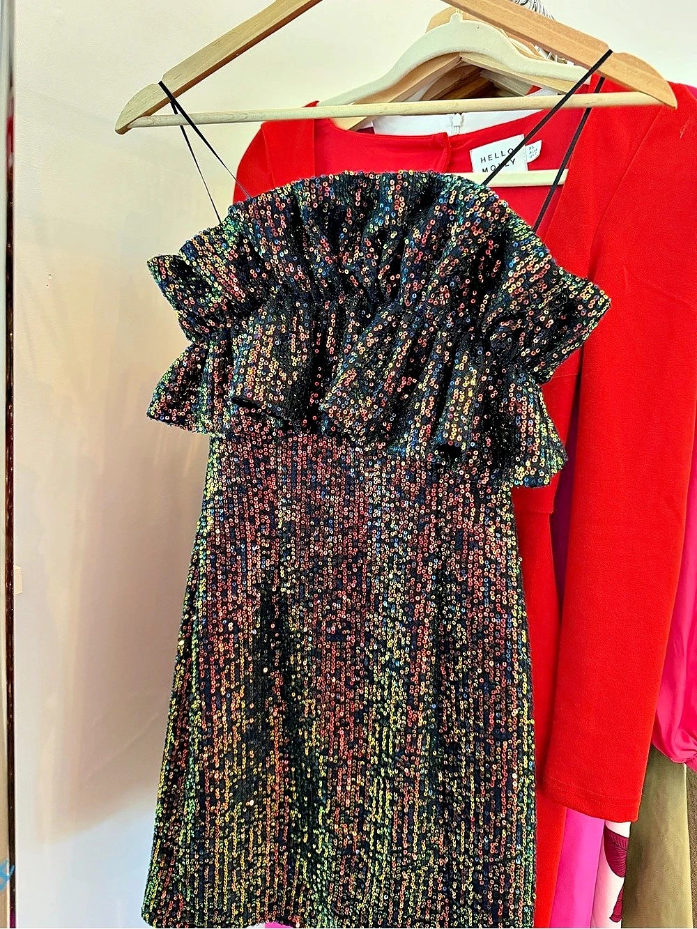 Thirty Thirty Ruffle Mini Dress in Black & Multicolor NWT